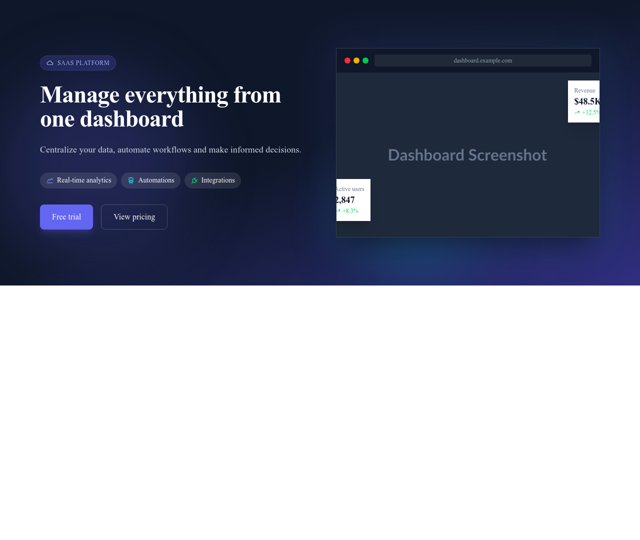 Screenshot of Hero SaaS Dashboard template