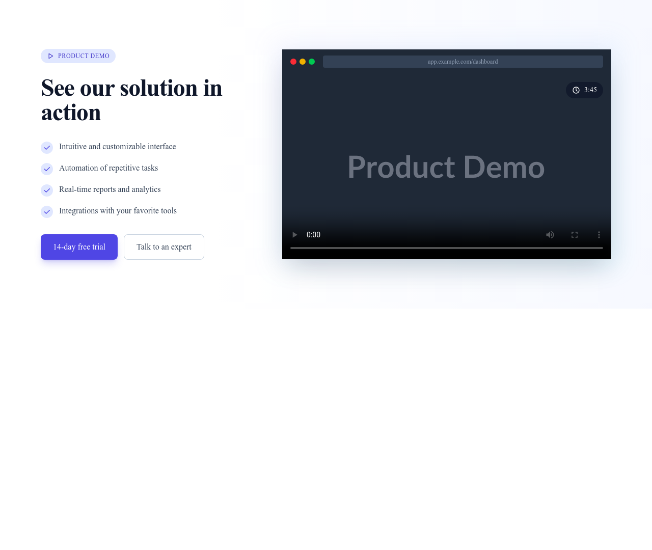 Screenshot of Hero Video Product Demo template