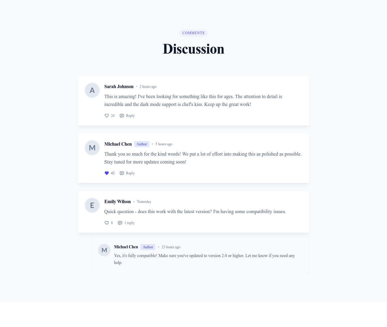 Screenshot of List Comments template