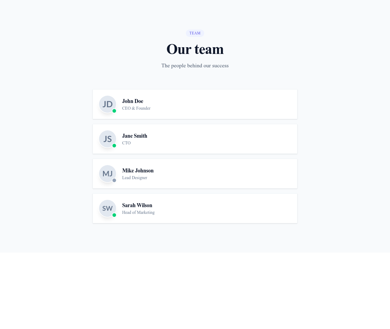 Screenshot of List Detailed Avatar template