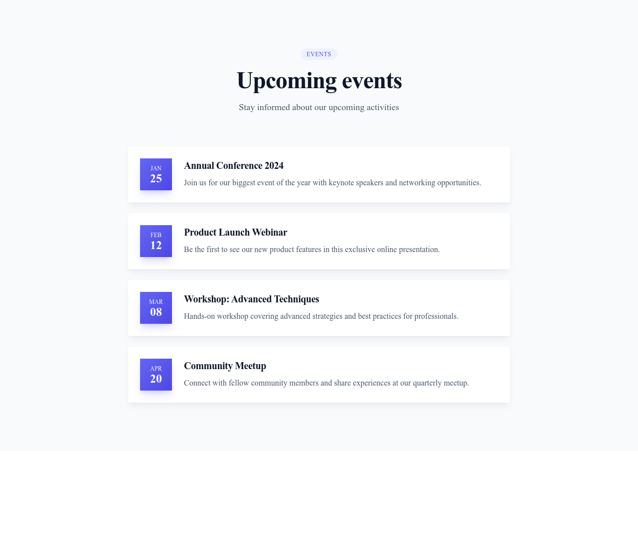 Screenshot of List Detailed Date template