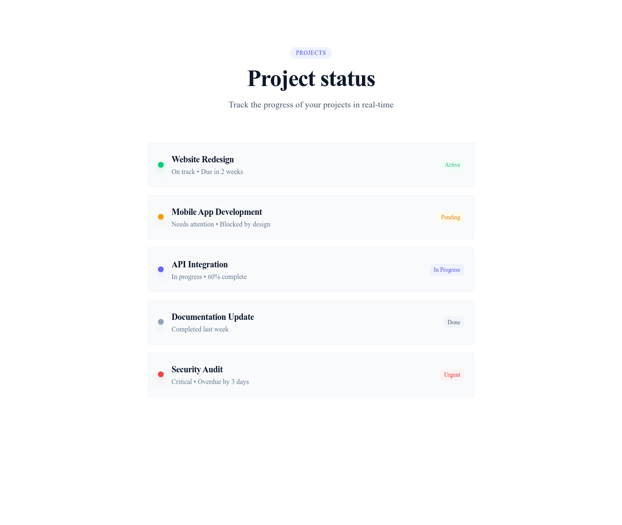 Screenshot of List Detailed Status template