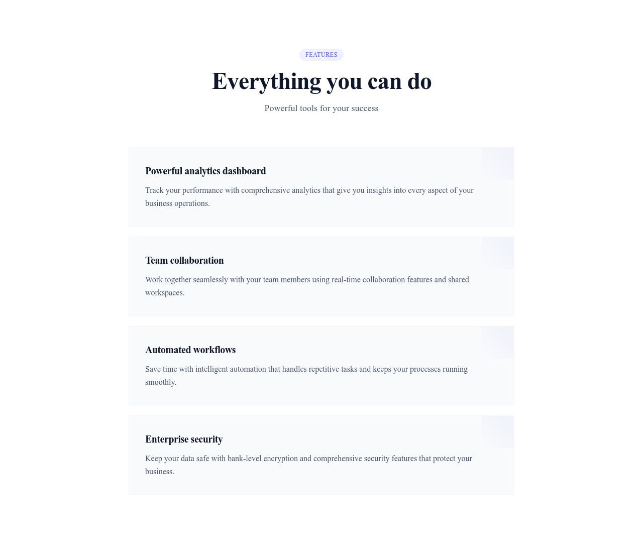 Screenshot of List Detailed Title Description template