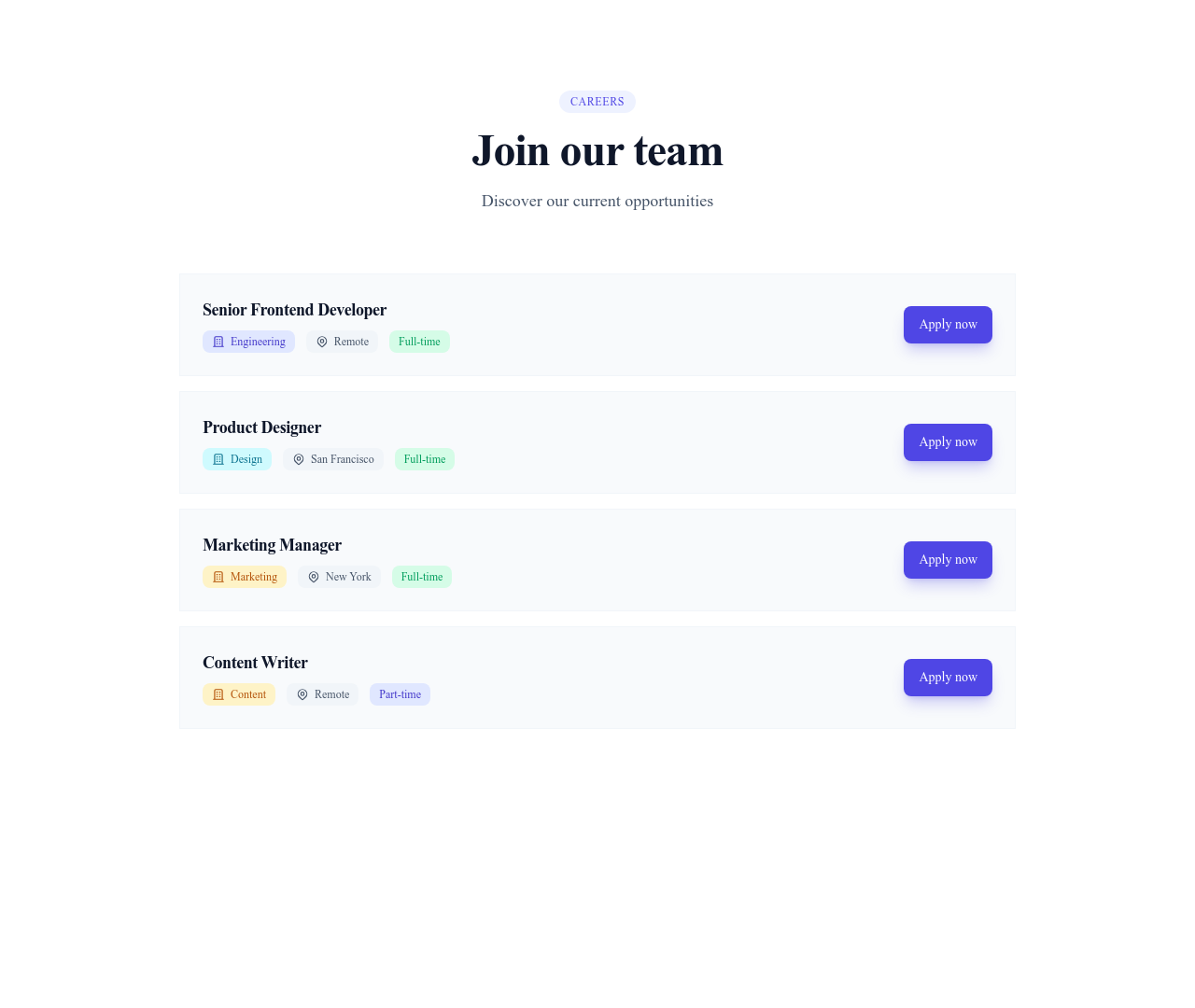 Screenshot of List Jobs template
