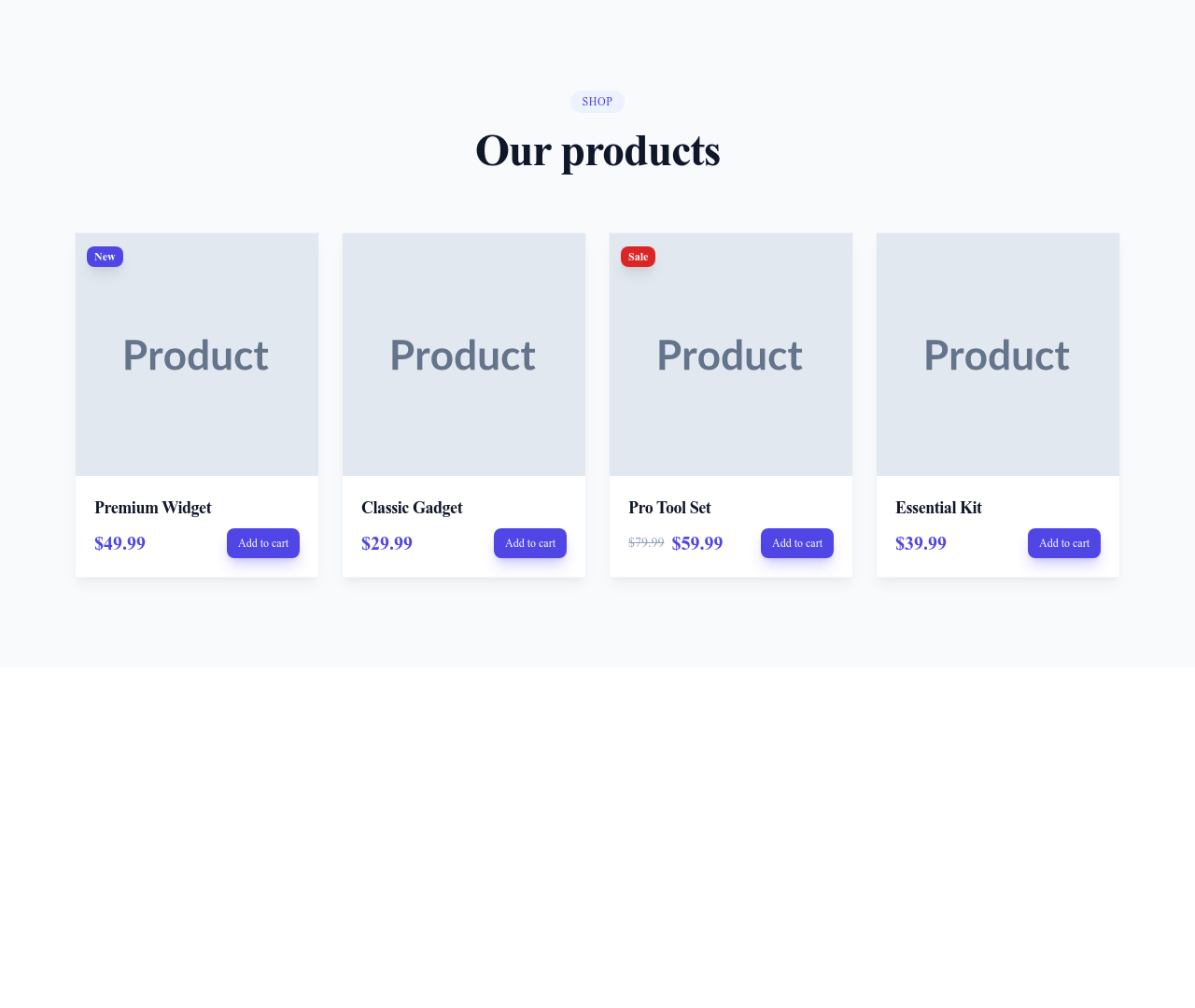 Screenshot of List Products template