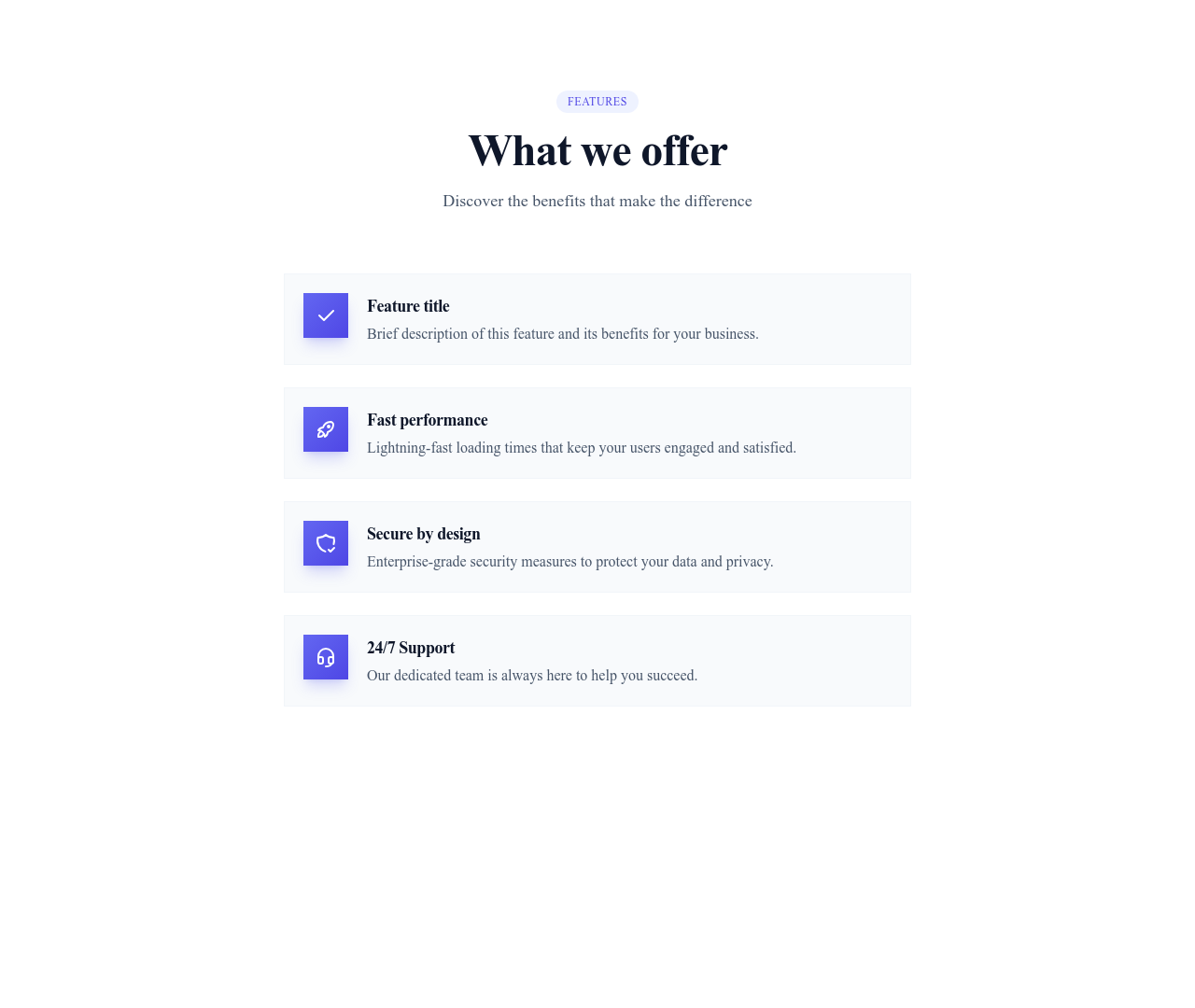 Screenshot of List Simple Icons template