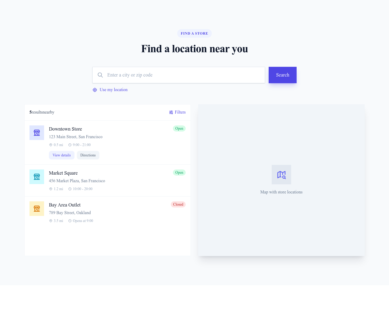 Screenshot of Store Locator template