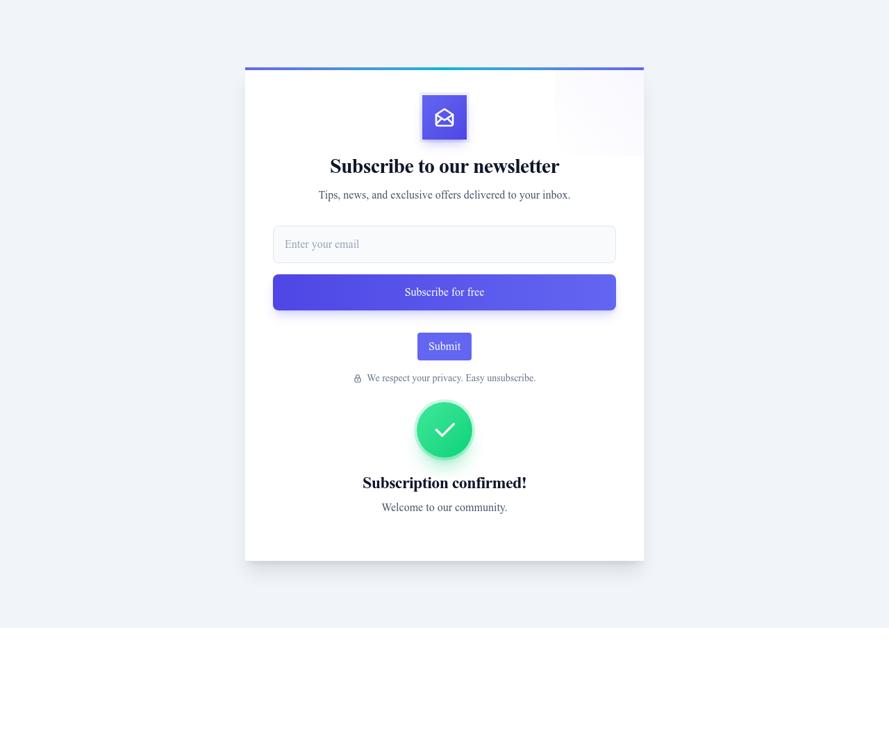 Screenshot of Newsletter Section Card template