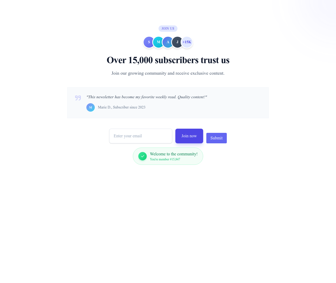 Screenshot of Newsletter Section Social Proof template