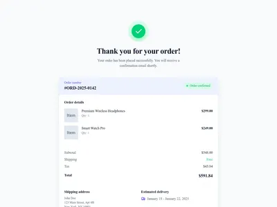 Screenshot of Order Confirmation template