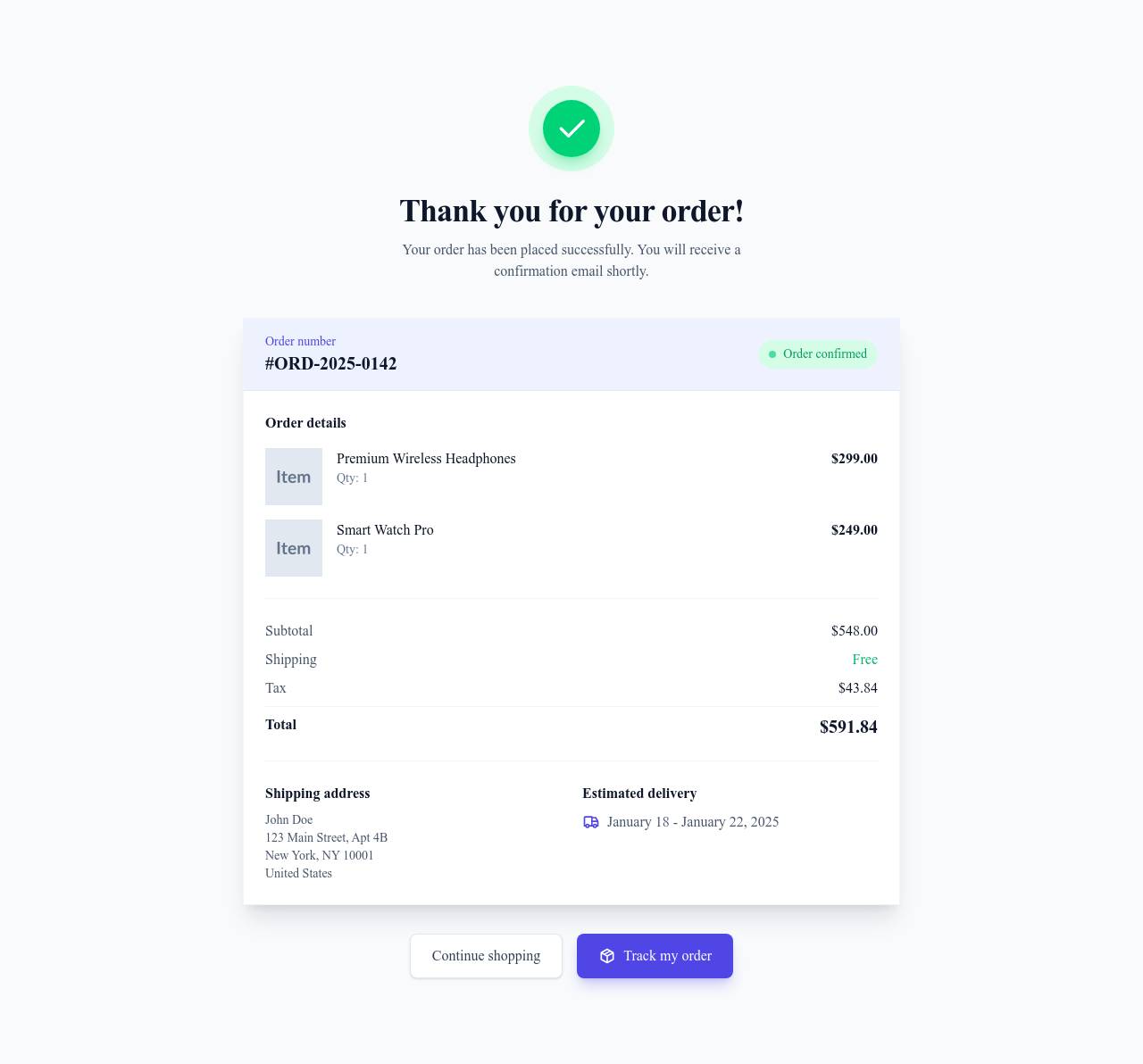 Screenshot of Order Confirmation template