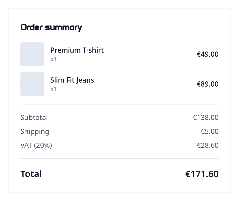Screenshot of Order Summary template