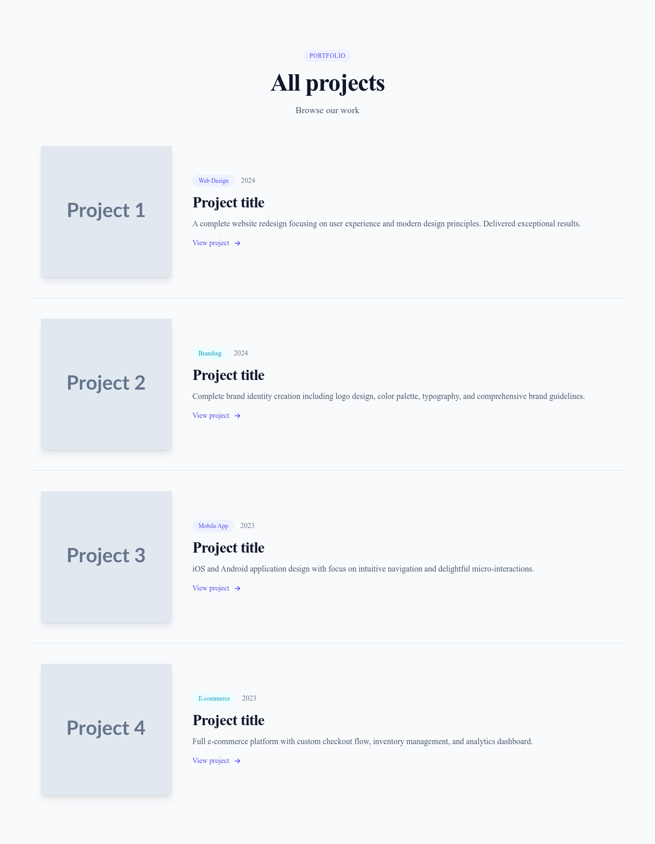 Screenshot of Portfolio List template