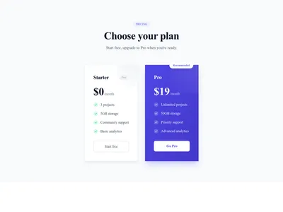 Screenshot of Pricing Cards 2 Tiers template