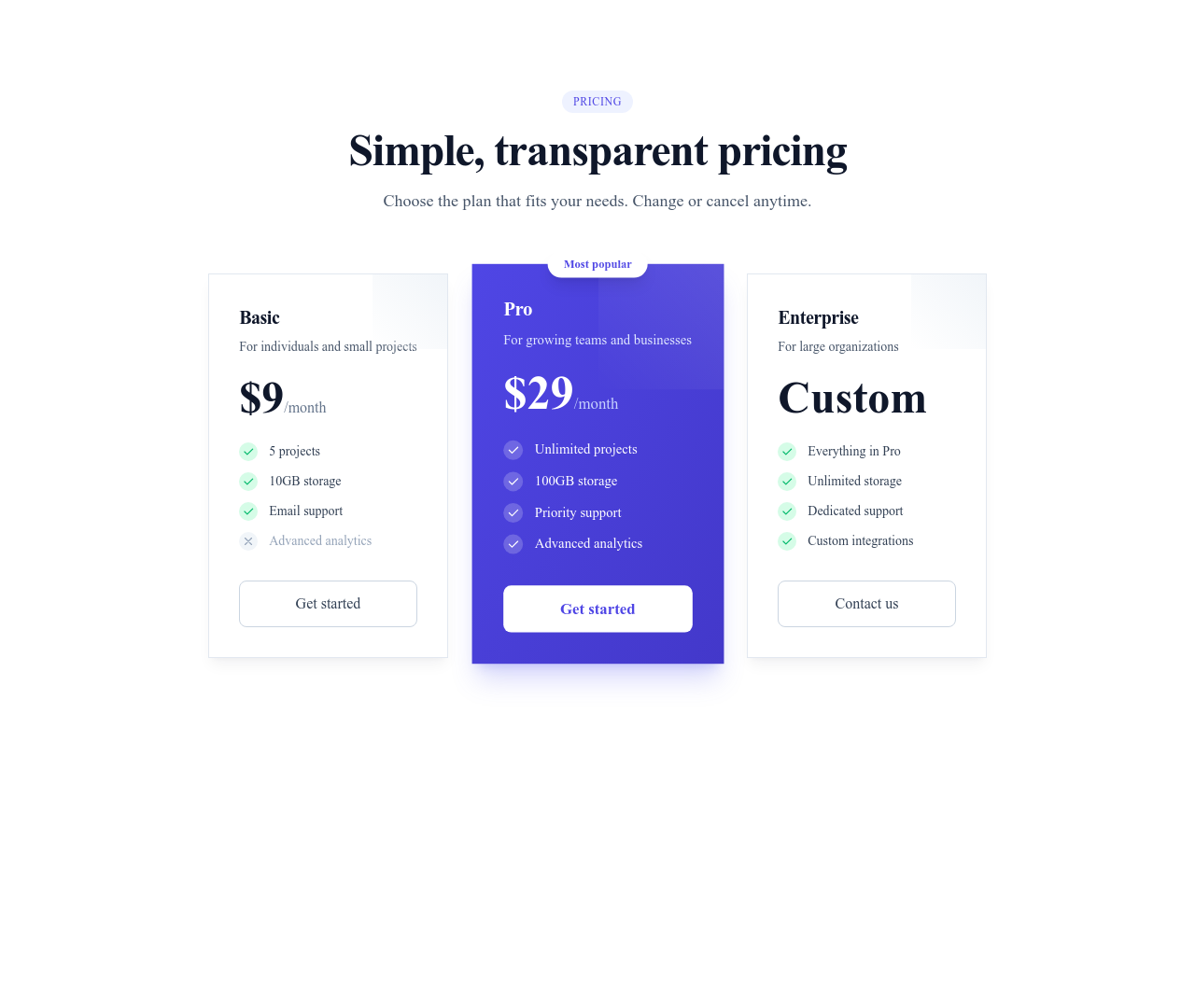 Screenshot of Pricing Cards 3 Tiers template