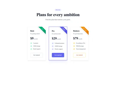 Screenshot of Pricing Cards Badges template