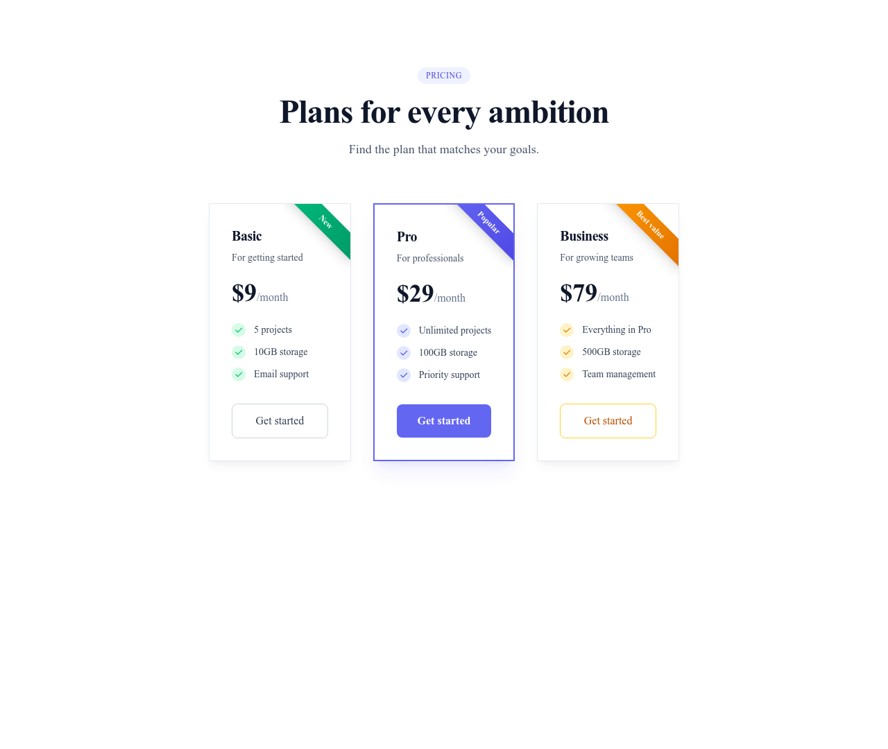 Screenshot of Pricing Cards Badges template
