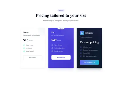 Screenshot of Pricing Cards Enterprise Contact template