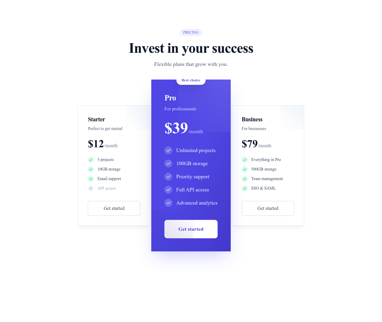 Screenshot of Pricing Cards Featured template