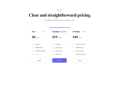 Screenshot of Pricing Cards Flat template