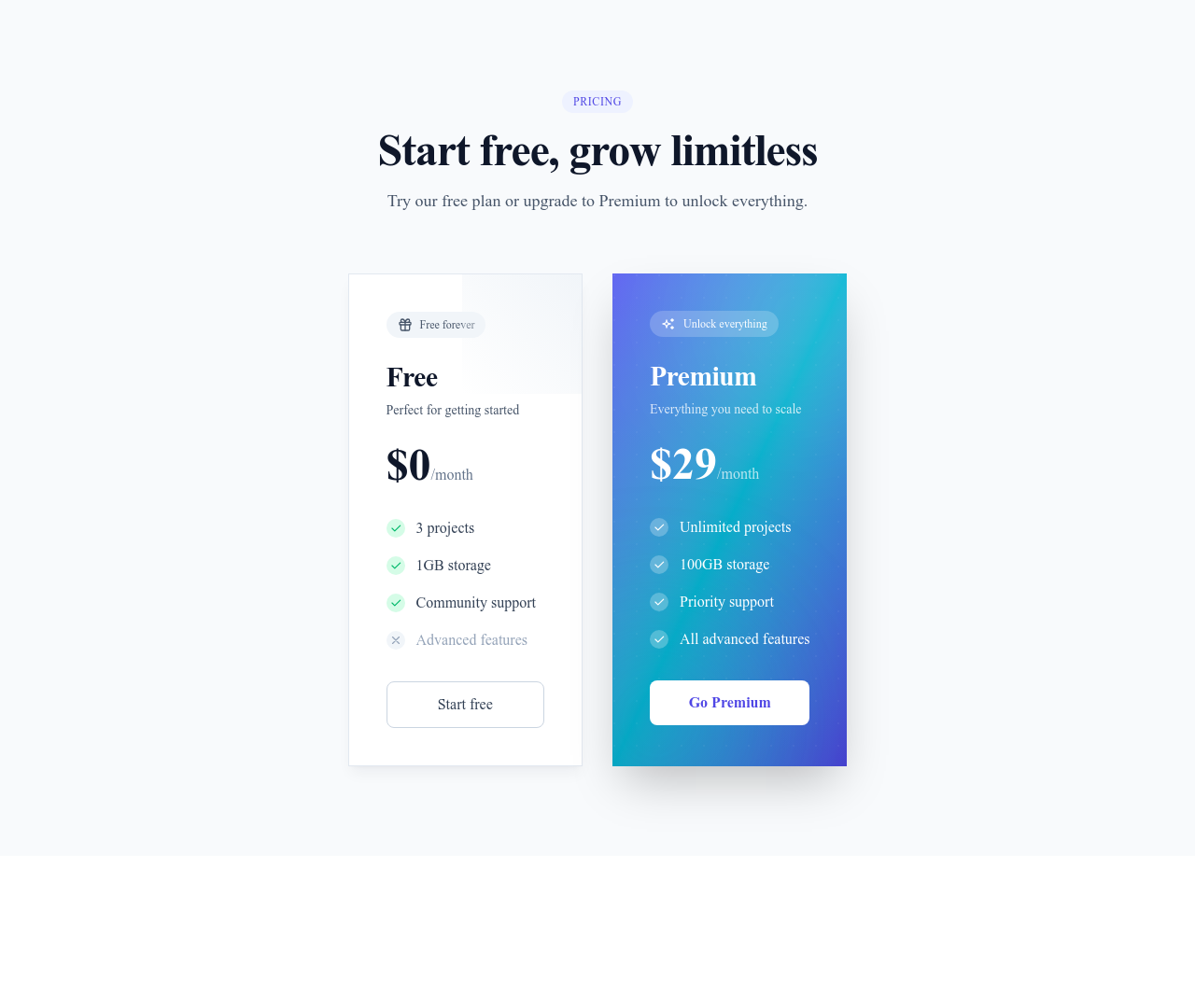 Screenshot of Pricing Cards Gradient template
