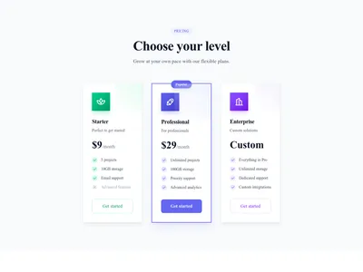 Screenshot of Pricing Cards Icons template