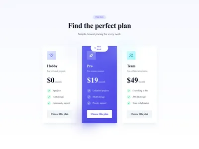 Screenshot of Pricing Cards Rounded template