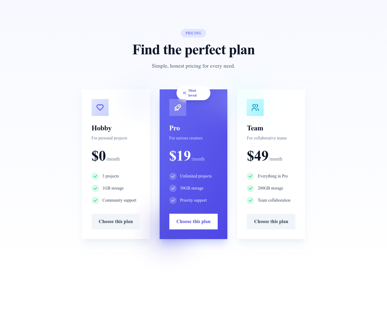 Screenshot of Pricing Cards Rounded template