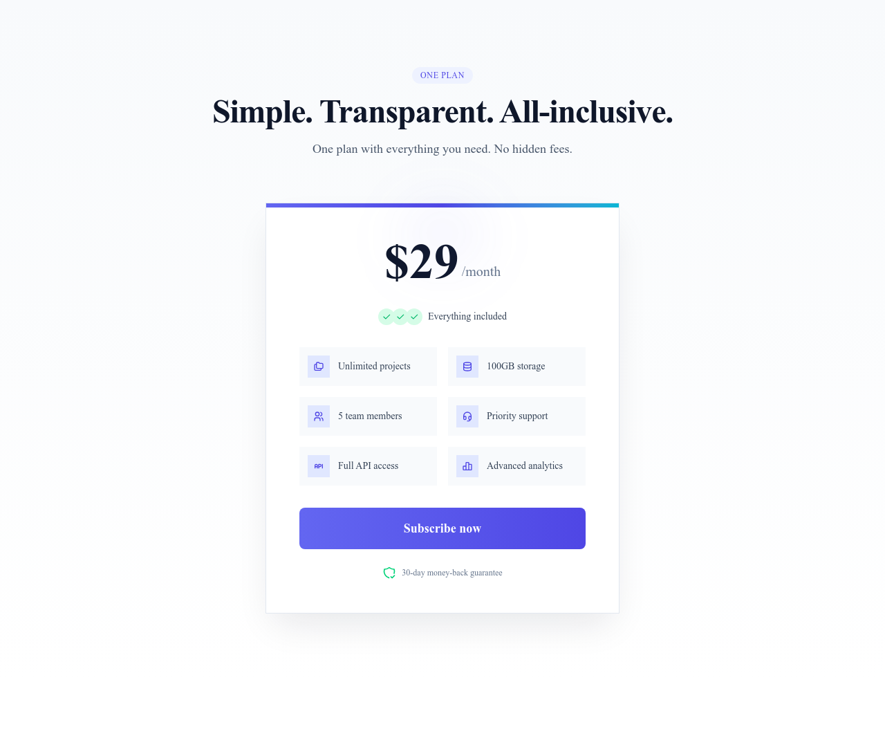 Screenshot of Pricing Single Plan template