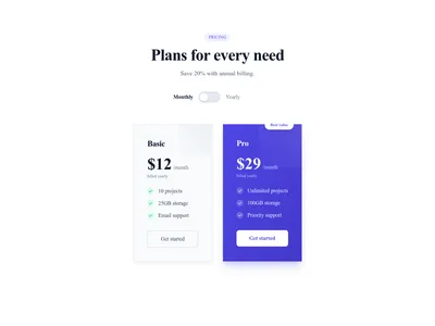 Screenshot of Pricing with Toggle template
