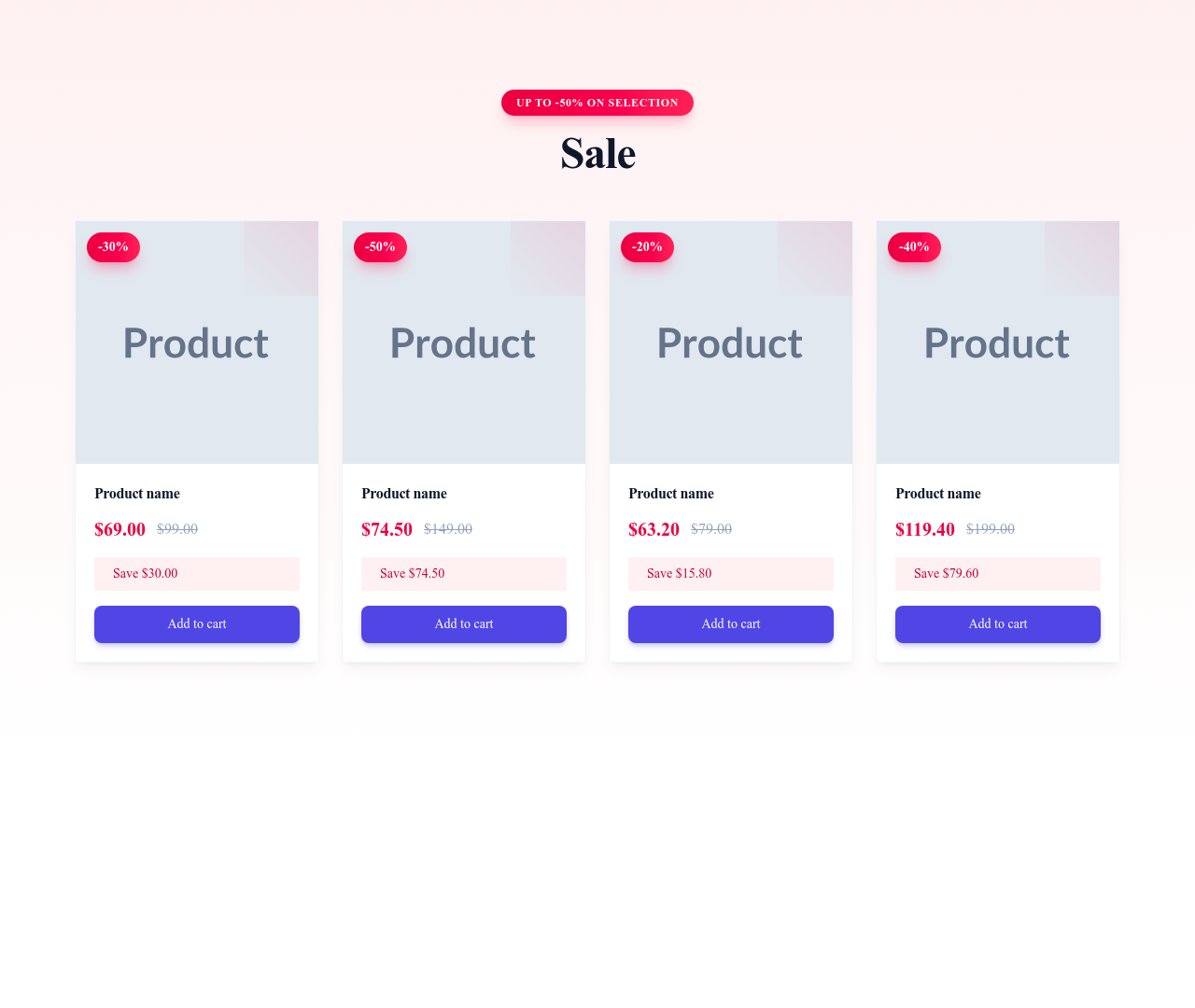 Screenshot of Product Cards Sale template