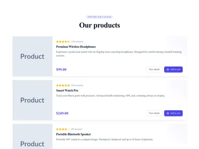 Screenshot of Product Cards Horizontal template