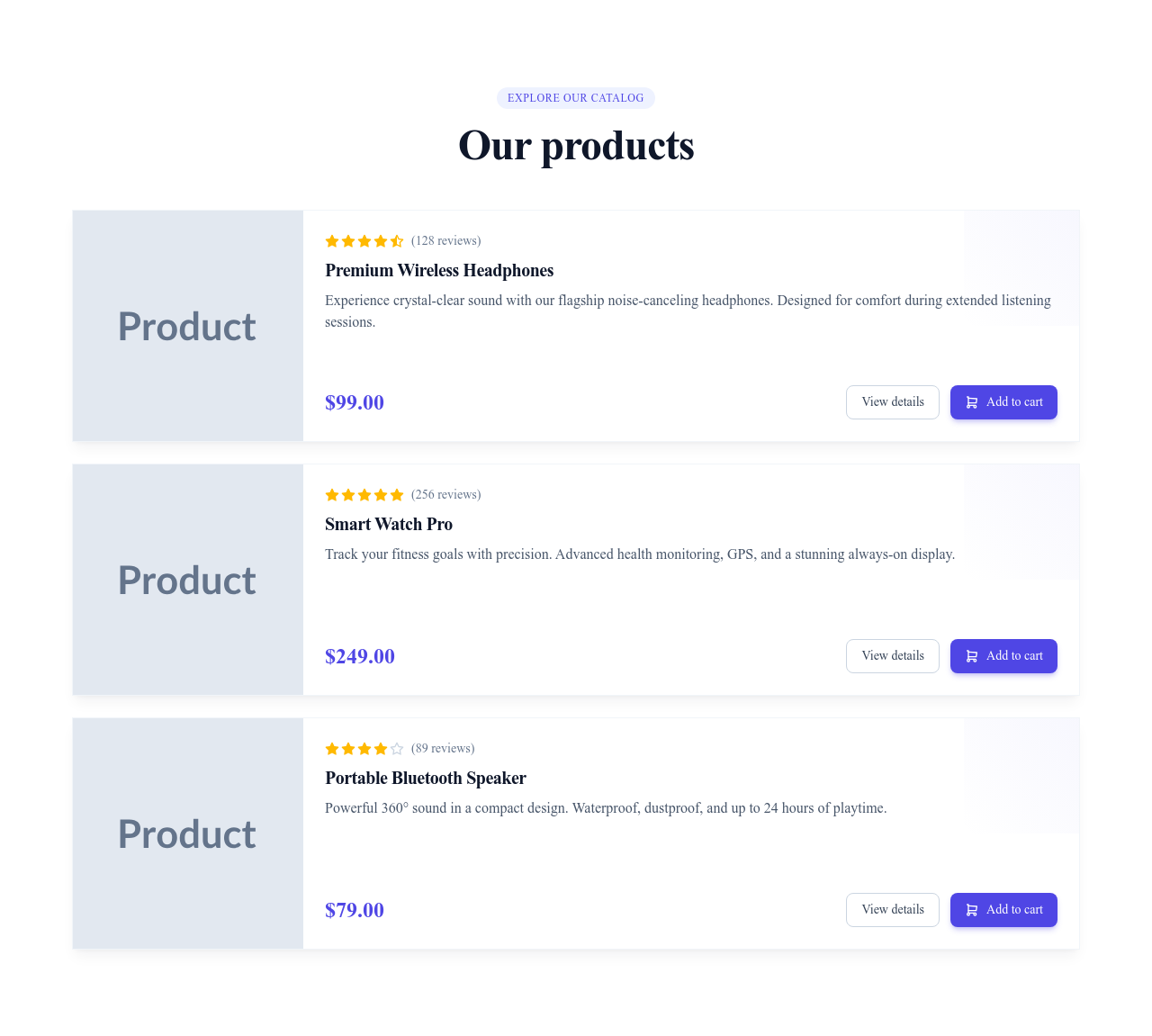 Screenshot of Product Cards Horizontal template