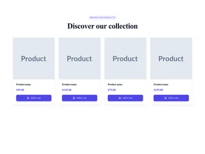 Screenshot of Product Cards with Hover Actions template
