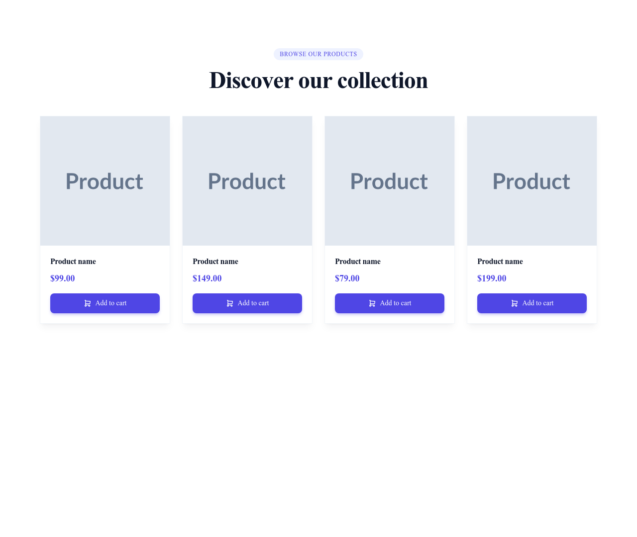 Screenshot of Product Cards with Hover Actions template