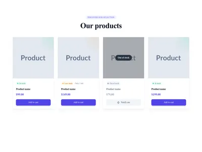 Screenshot of Product Cards with Stock Status template