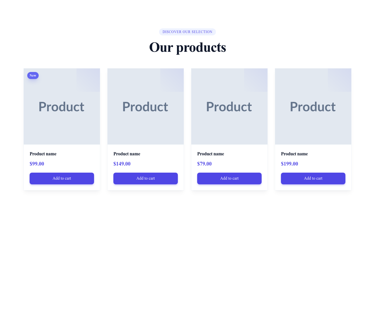 Screenshot of Product Cards Simple template