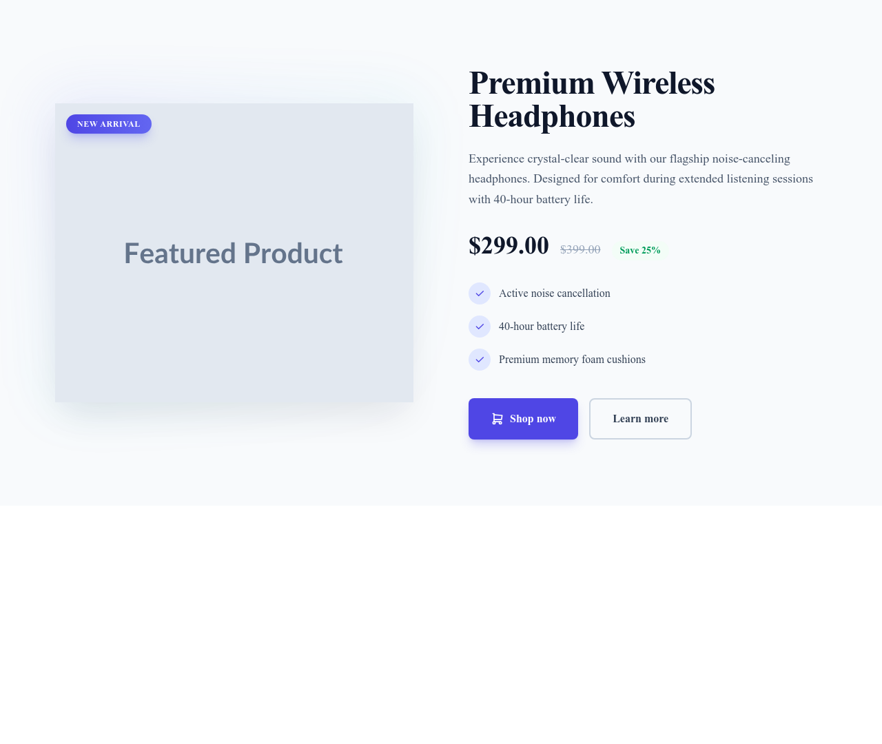 Screenshot of Product Featured template