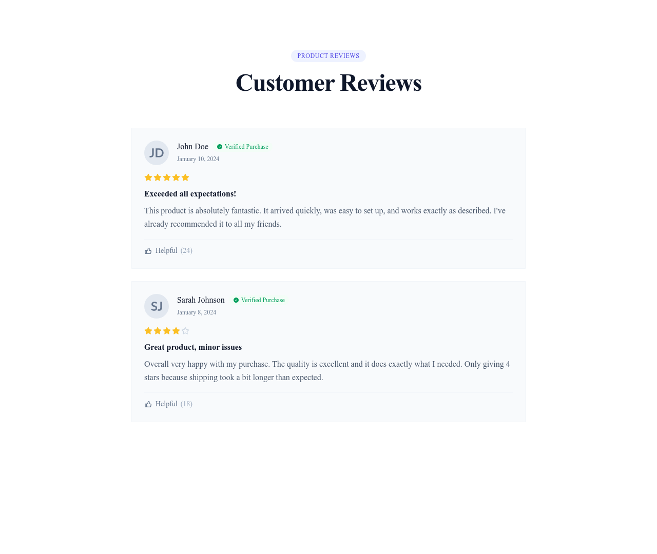 Screenshot of Reviews Product Stars template