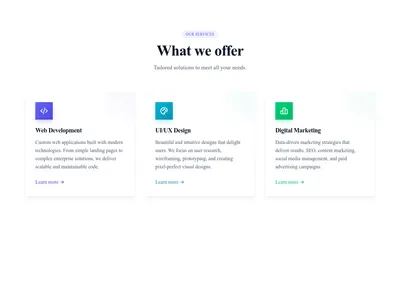 Screenshot of Services Cards Detailed template