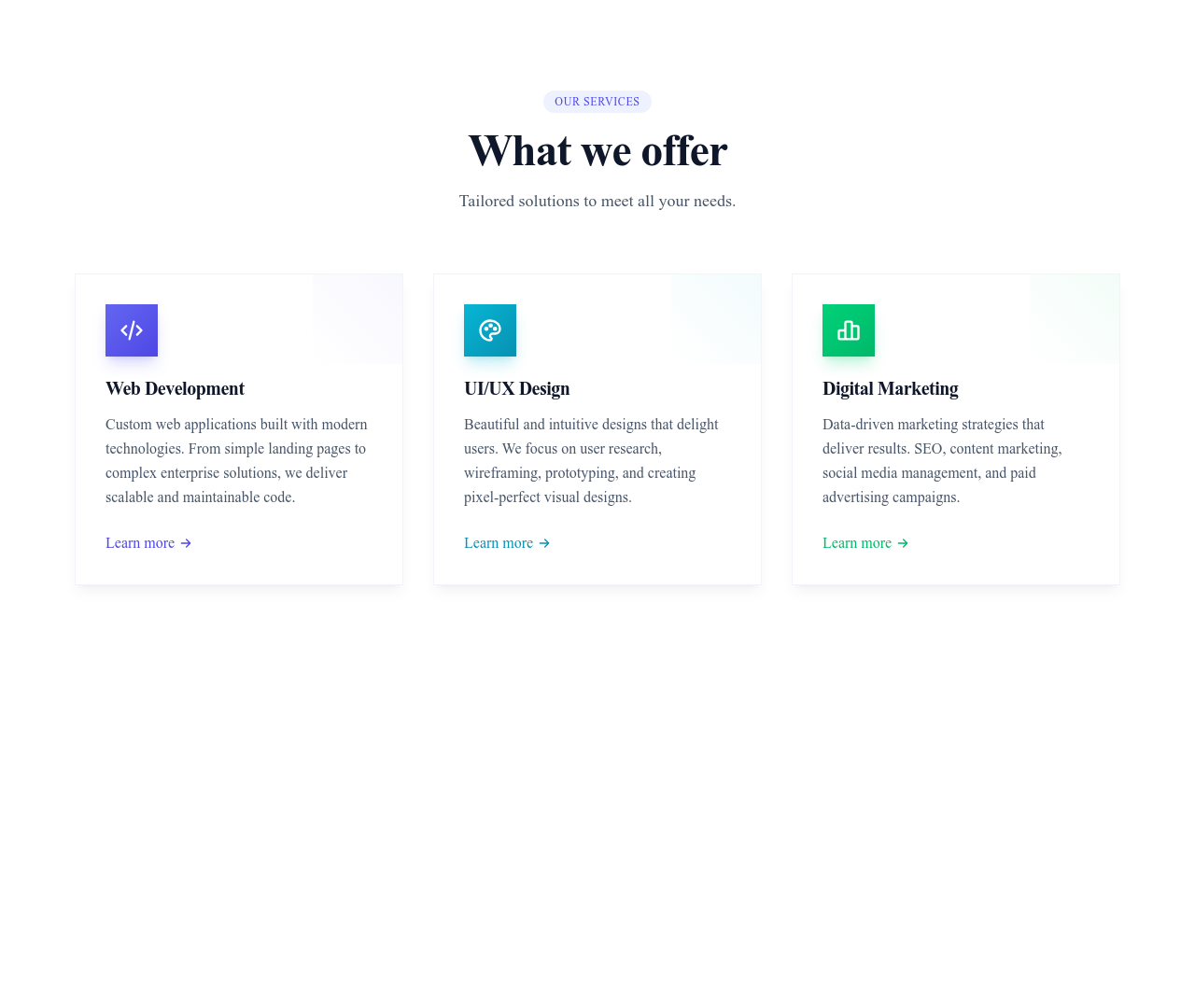 Screenshot of Services Cards Detailed template