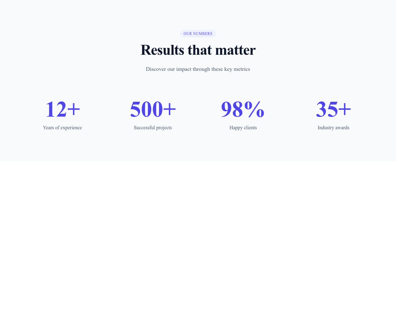 Screenshot of Stats Section Centered template