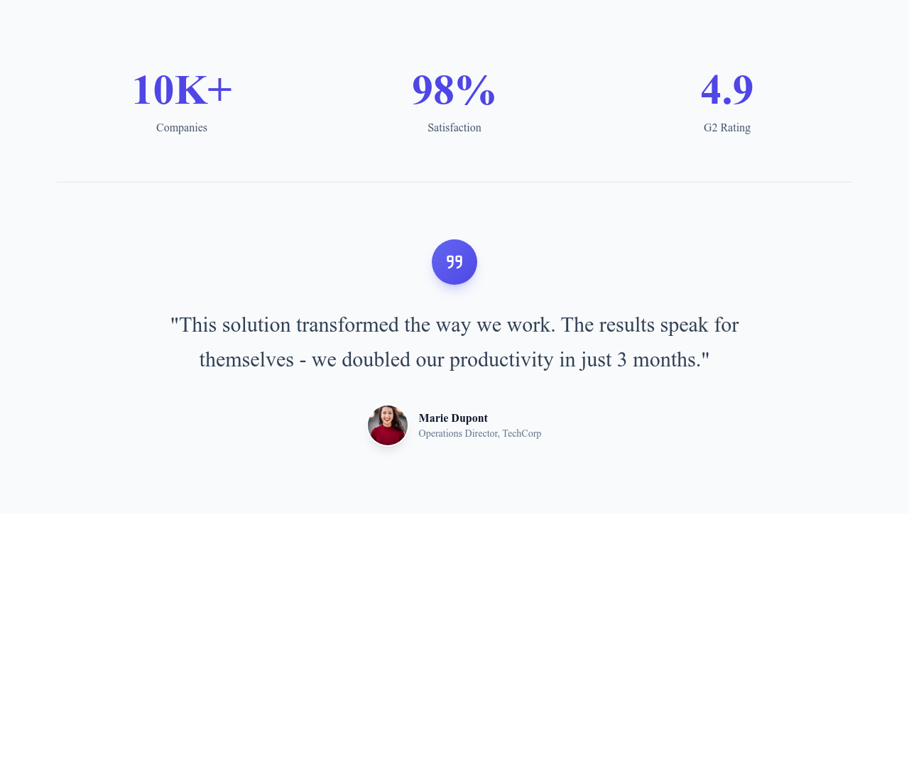 Screenshot of Stats Section Testimonial template