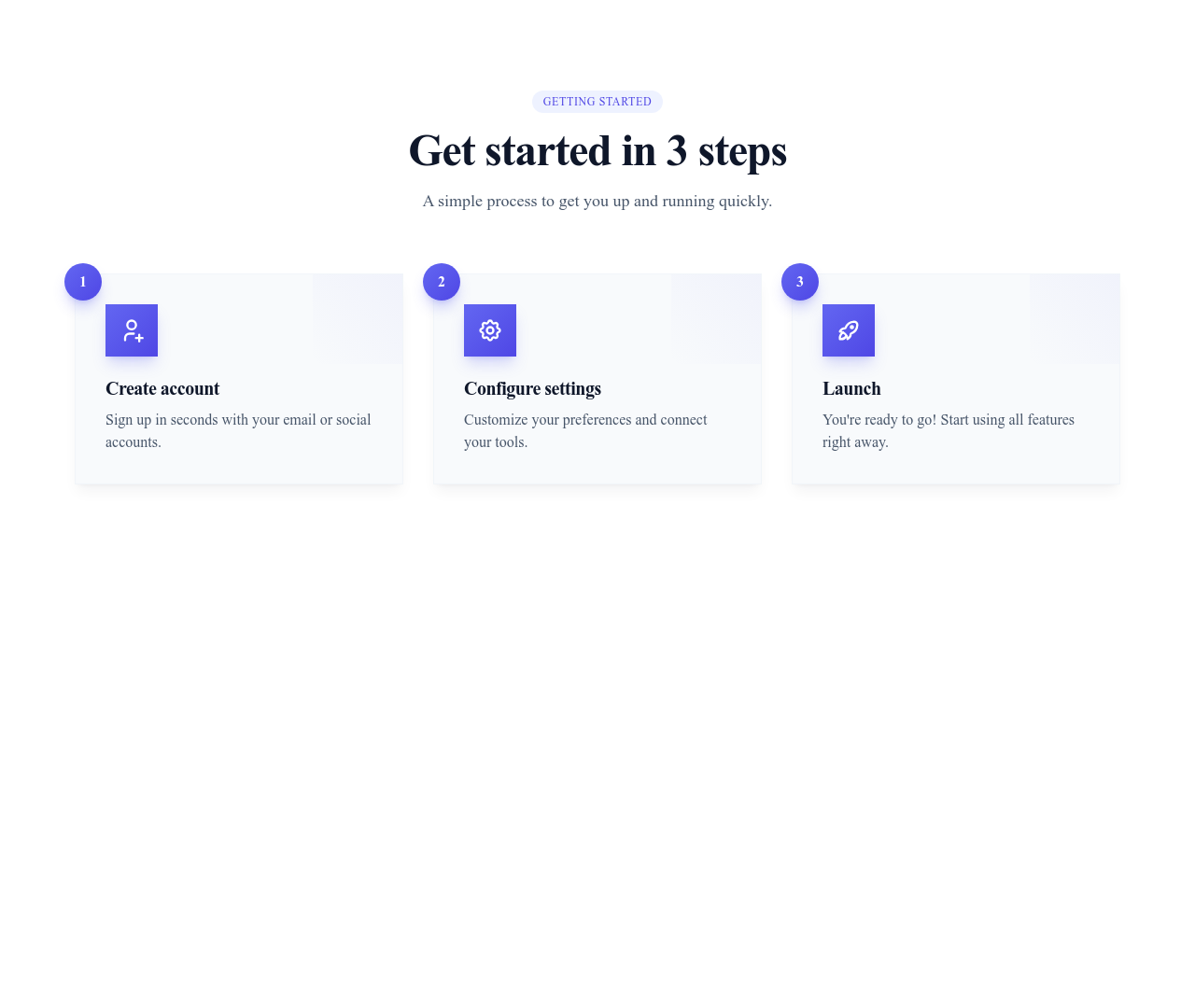 Screenshot of Steps Cards template