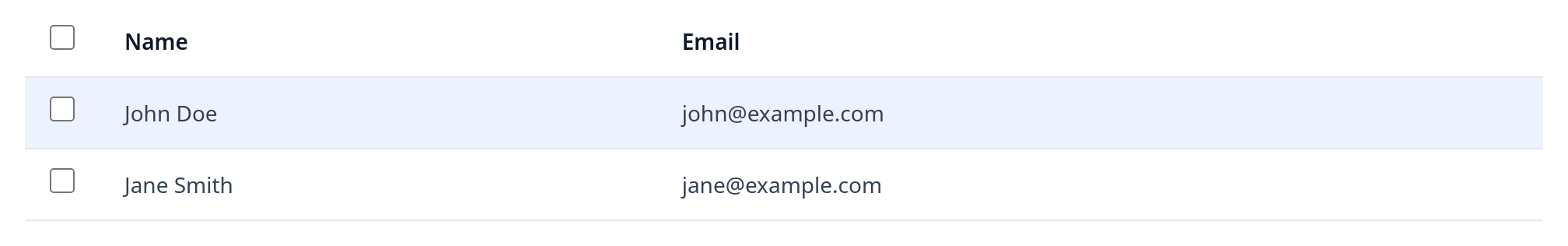 Screenshot of Table Selectable template