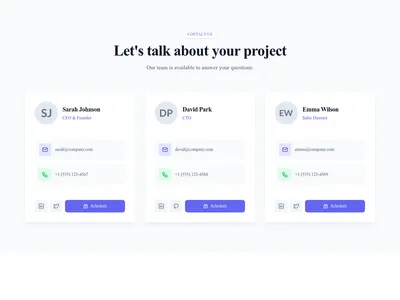 Screenshot of Team Card Contact template