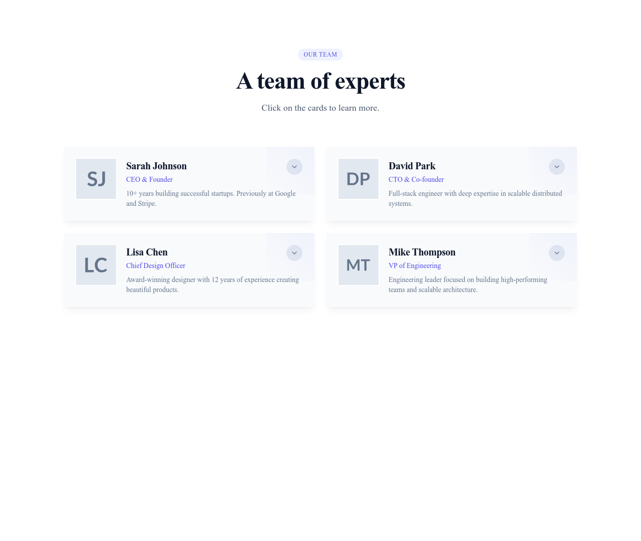 Screenshot of Team Card Expandable template