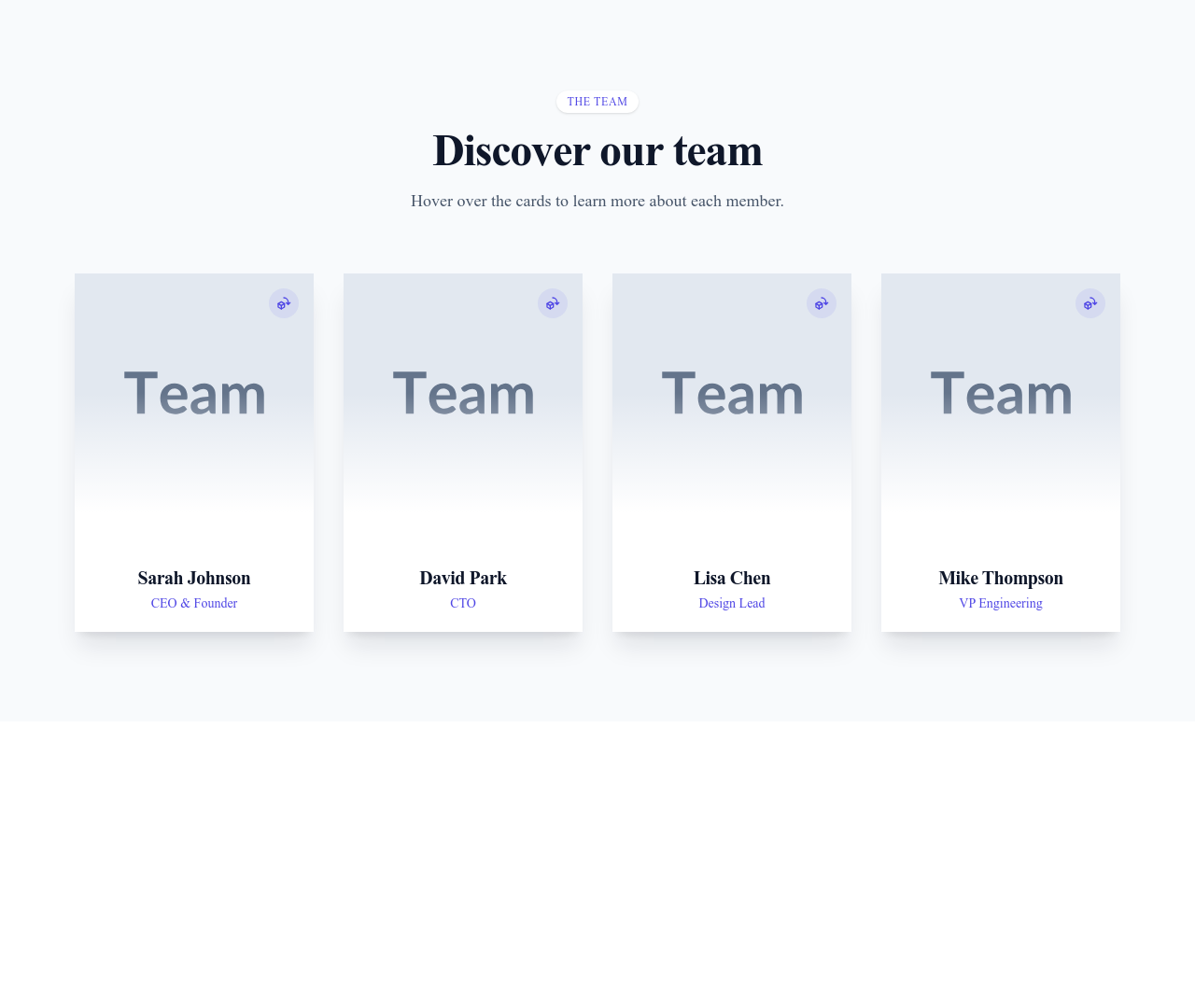 Screenshot of Team Card Flip template
