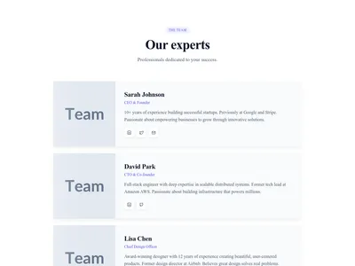 Screenshot of Team Card Horizontal template