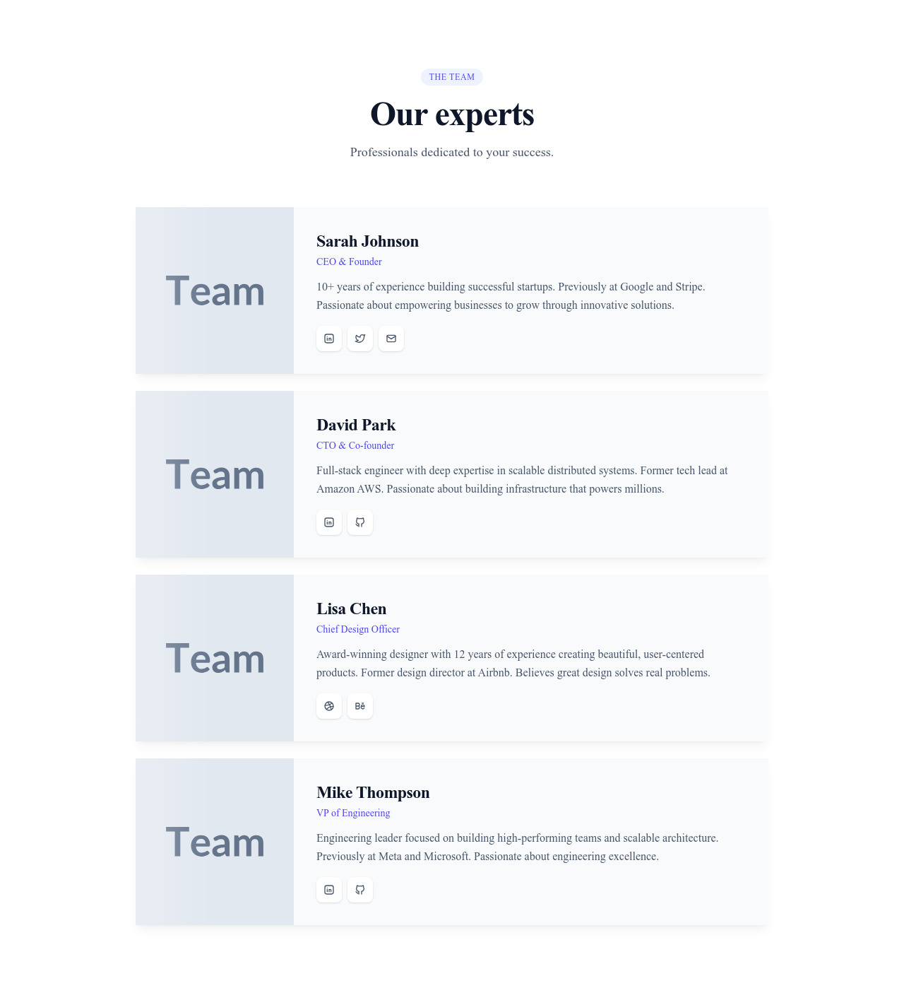 Screenshot of Team Card Horizontal template